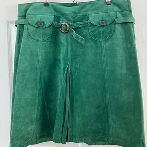 Vintage Y2K Vero Moda real suede bright green lined belted midi skirt
